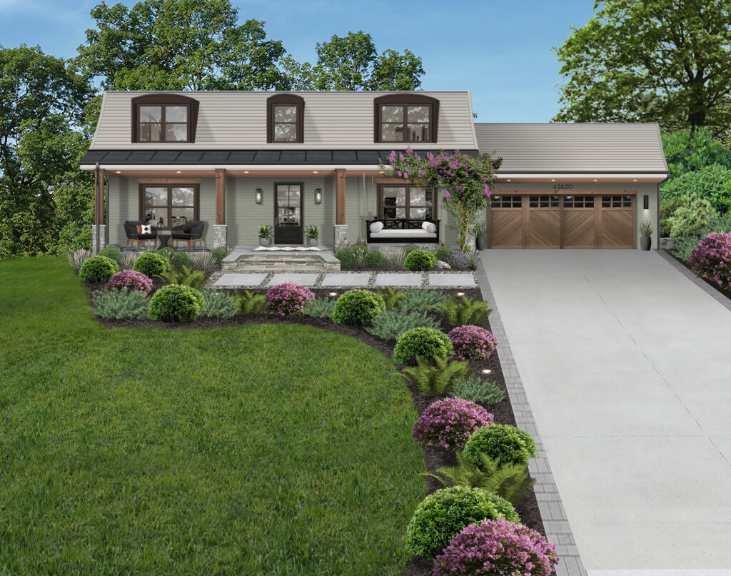 A rendering of a home featuring one of our favorite exterior brick paint color ideas