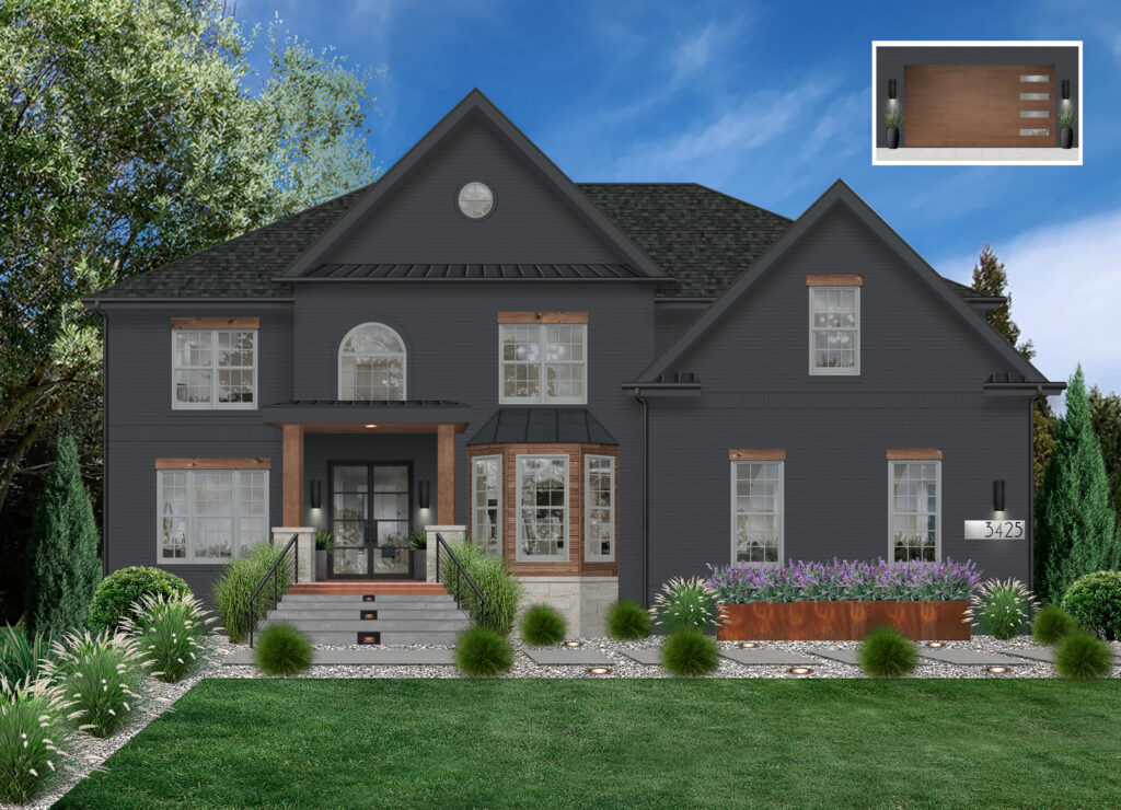 dark charcoal house with wood accents