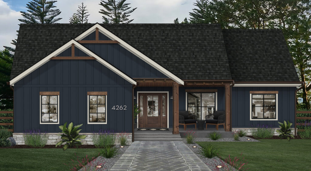 deep blue house showing an example of natural exterior paint colors