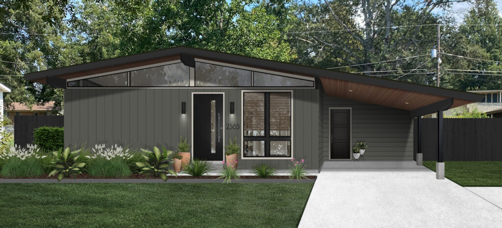 A rendering of a home with an affordable front door option