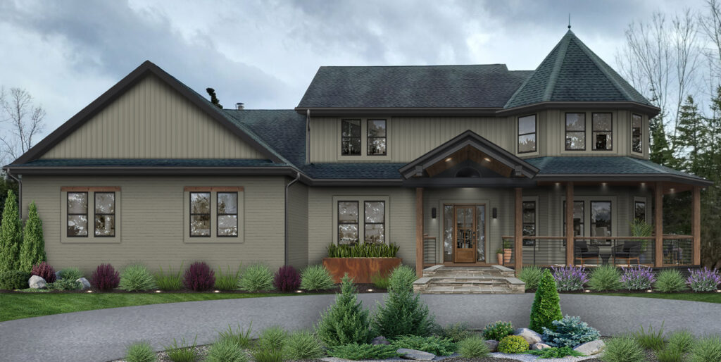 A rendering of a Victorian home with contemporary updates