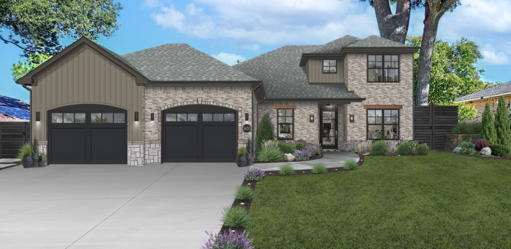 A rendering of a home exterior created by brick&batten designers