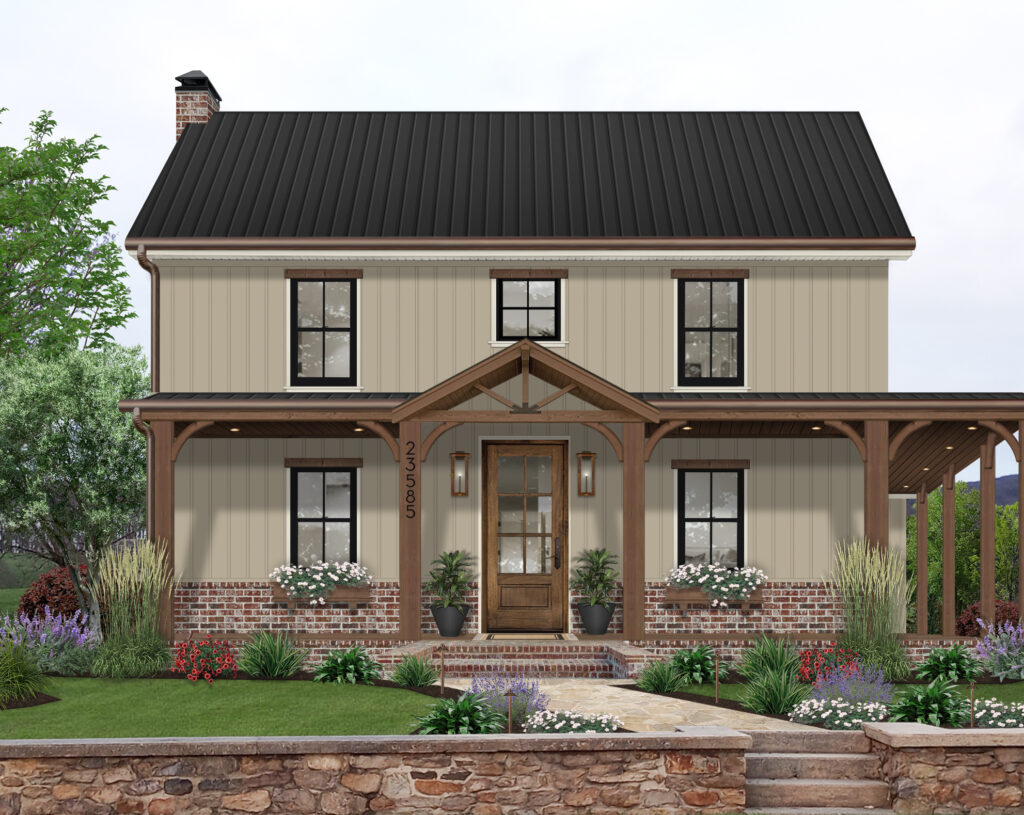 beige house with window planters